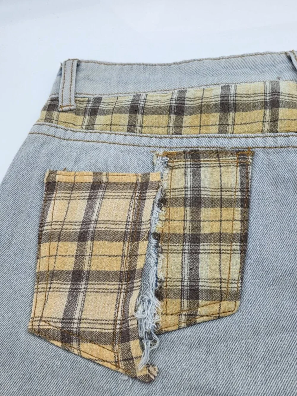 POL Womens Jean Shorts Size Large Patchwork Cut Off Button Fly Distressed Denim